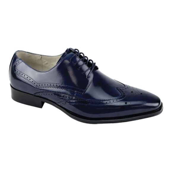 GIOVANNI MEN\'S NAVY WINGTIP LACE UP LEATHER  DRESS SHOE. LINCOLN.